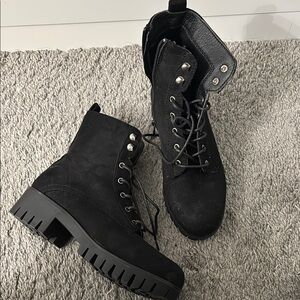 Black Lace-Up Combat Boots - Women's
